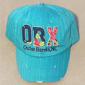 OBX Outer Banks Distressed Hat Teal Floral